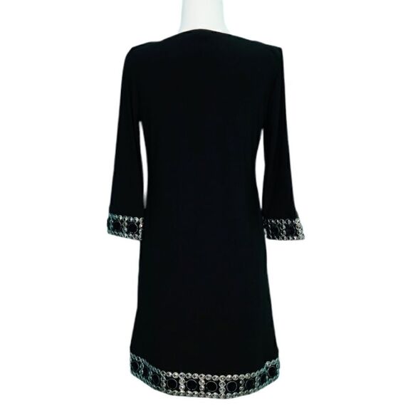 Tiana B. Jewel Embellished Black Shift Dress Crew Neck Long Sleeve Women Size 8P - Picture 9 of 12